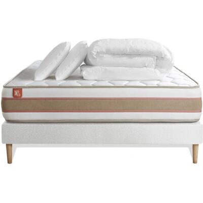 Ensemble lit blanc Marmottes & Co avec matelas à ressorts ensachés, oreillers et housse - 200x200cm - Publicité Ensemble lit blanc Marmottes & Co avec matelas à ressorts ensachés, oreillers et housse - 200x200cm - Publicité