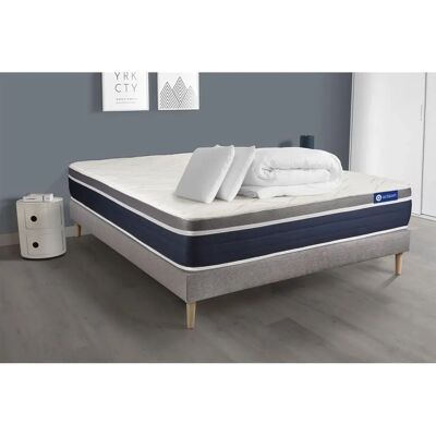 Colchón gris ACTISOM con muelles ensacados y espuma viscoelástica - Juego de cama Colchón gris ACTISOM con muelles ensacados y espuma viscoelástica - Juego de cama
