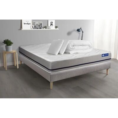 Actisom - Juego completo de cama con colchón de espuma viscoelástica - Gris Actisom - Juego completo de cama con colchón de espuma viscoelástica - Gris