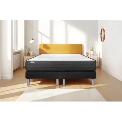Vitalit - Base tapizada negra + Colchón viscoelástico 2x80x200 - juego de cama Vitalit - Base tapizada negra + Colchón viscoelástico 2x80x200 - juego de cama