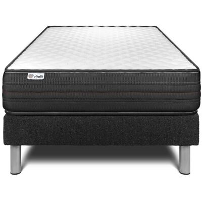 Vitalit - Base tapizada negra + Colchón con espuma viscoelástica 90 x 200 - juego de cama y colchón Vitalit - Base tapizada negra + Colchón con espuma viscoelástica 90 x 200 - juego de cama y colchón