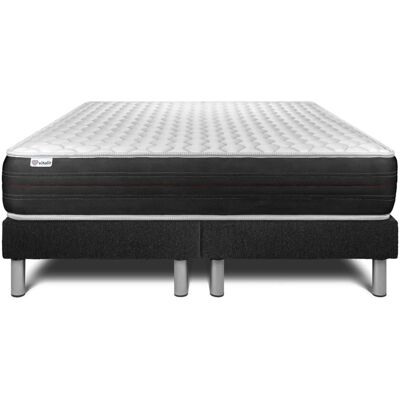 Vitalit Base tapizada negra + Colchón con muelles ensacados 2x90x200 - Juego de cama y colchón Vitalit Base tapizada negra + Colchón con muelles ensacados 2x90x200 - Juego de cama y colchón
