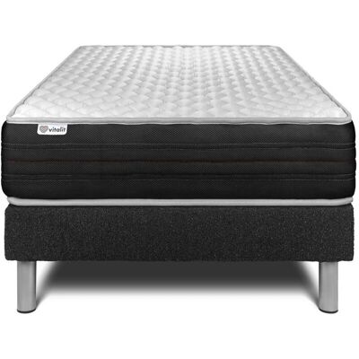Vitalit - Base tapissée noire + Matelas en mousse à mémoire 90 x 190 - ensemble lit et matelas - Publicité Vitalit - Base tapissée noire + Matelas en mousse à mémoire 90 x 190 - ensemble lit et matelas - Publicité