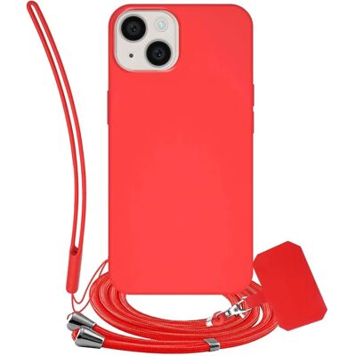 JAYM iPhone 14 Red Silicone Case with Neck & Wrist Straps - Microfiber Interior JAYM iPhone 14 Red Silicone Case with Neck & Wrist Straps - Microfiber Interior