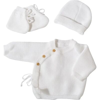 Kit Bébé Trois Kilos Sept - Vert Sauge - Brassière, Bonnet, Moufles - Produit bébé - Publicité Kit Bébé Trois Kilos Sept - Vert Sauge - Brassière, Bonnet, Moufles - Produit bébé - Publicité