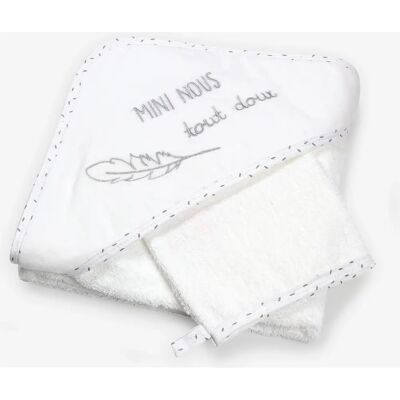 Serviette de bain bébé - Blanc - 70x70cm - Coton - Capuche & Gant Serviette de bain bébé - Blanc - 70x70cm - Coton - Capuche & Gant