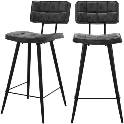 Rendez-vous Déco - Silla de bar en cuero sintético gris/negro - 66cm - Estilo vintage Rendez-vous Déco - Silla de bar en cuero sintético gris/negro - 66cm - Estilo vintage
