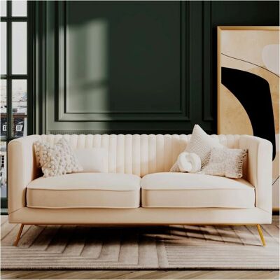 Sofá de Terciopelo 2 Plazas - Beige - Clásico Chic Sofá de Terciopelo 2 Plazas - Beige - Clásico Chic