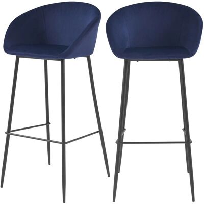 Sillas de bar de terciopelo Rendez-vous Déco - Juego de 2 - Azul - 75cm Sillas de bar de terciopelo Rendez-vous Déco - Juego de 2 - Azul - 75cm