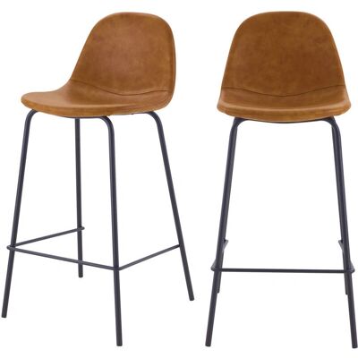 Rendez-Vous Déco - 2 Taburetes en Cuero Sintético Camel - Estilo Industrial Rendez-Vous Déco - 2 Taburetes en Cuero Sintético Camel - Estilo Industrial