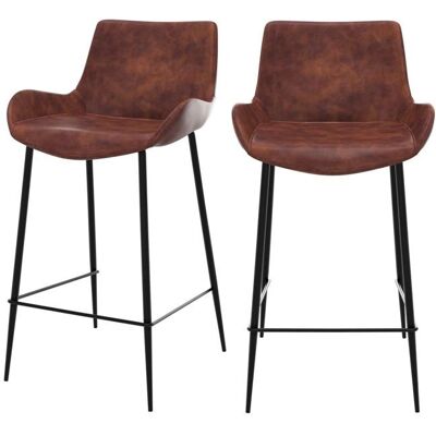 Rendez-vous Déco Juego de 2 taburetes de cuero sintético marrón - Taburetes Rendez-vous Déco Juego de 2 taburetes de cuero sintético marrón - Taburetes