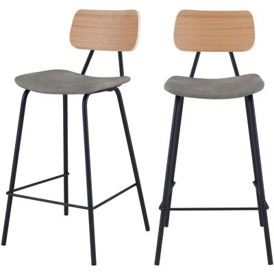 Rendez-vous Déco - Taburetes vintage de cuero sintético gris para isla de cocina - Juego de 2 Rendez-vous Déco - Taburetes vintage de cuero sintético gris para isla de cocina - Juego de 2