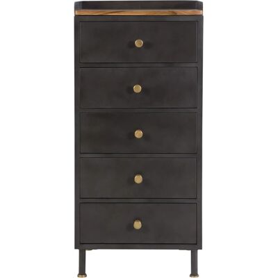 Cómoda de 5 cajones de metal y madera de mango - Gauthier Cómoda de 5 cajones de metal y madera de mango - Gauthier