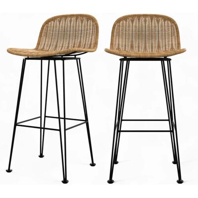 Conjunto de 2 Sillas de Bar de Resina Trenzada Marrón - Rendez-vous Déco Conjunto de 2 Sillas de Bar de Resina Trenzada Marrón - Rendez-vous Déco