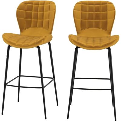 Rendez-vous Déco - Silla de bar de terciopelo Mazzia - Amarillo - 75cm - Juego de 2 Rendez-vous Déco - Silla de bar de terciopelo Mazzia - Amarillo - 75cm - Juego de 2