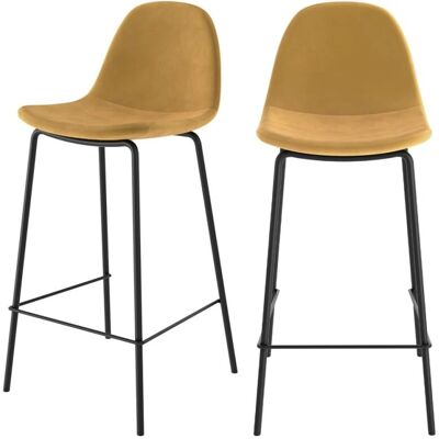 Rendez-vous Déco - Henrik - Taburetes de terciopelo amarillo - 65cm - Juego de 2 Rendez-vous Déco - Henrik - Taburetes de terciopelo amarillo - 65cm - Juego de 2