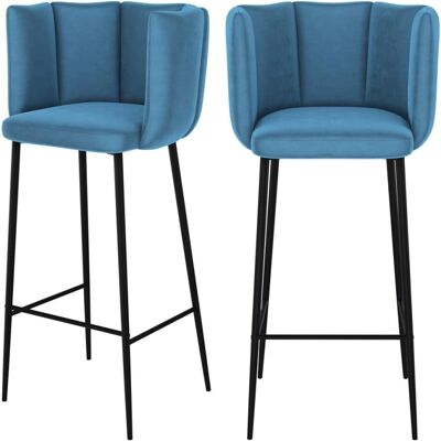 Conjunto de 2 taburetes de bar de terciopelo azul Rendez Vous Déco Conjunto de 2 taburetes de bar de terciopelo azul Rendez Vous Déco