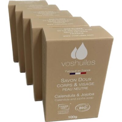 Voshuiles - Coffret de 5 savons à la calendula et jojoba - Peau neutre - Publicité Voshuiles - Coffret de 5 savons à la calendula et jojoba - Peau neutre - Publicité