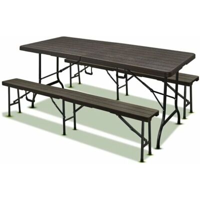 Terre Jardin - Conjunto de Mesas Plegables - 8 Personas - Efecto Madera Terre Jardin - Conjunto de Mesas Plegables - 8 Personas - Efecto Madera