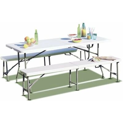 Terre Jardin - 8p Folding Dining Set - Blanc - 2 Bancs - Dining Set - Publicité Terre Jardin - 8p Folding Dining Set - Blanc - 2 Bancs - Dining Set - Publicité
