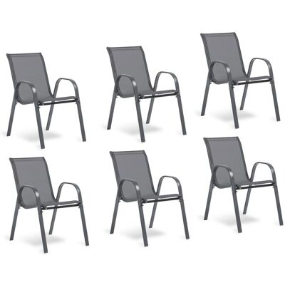 Terre Jardin - Sillas de jardín - Apilables, 6 unidades, Gris Antracita - Muebles de jardín Terre Jardin - Sillas de jardín - Apilables, 6 unidades, Gris Antracita - Muebles de jardín