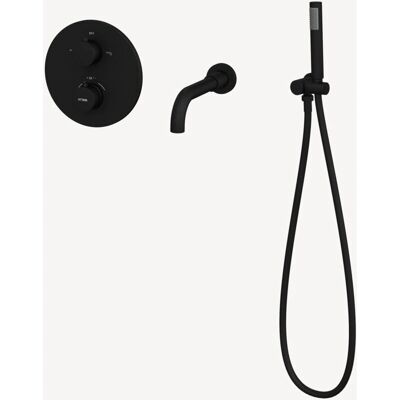 Mezclador termostático empotrado para bañera - Negro - Instalación en pared - 3 orificios Mezclador termostático empotrado para bañera - Negro - Instalación en pared - 3 orificios