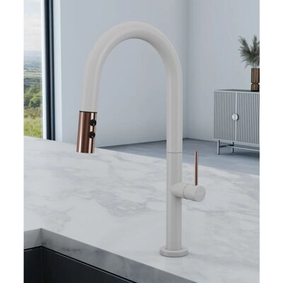 Grifo de Cocina Moderno KROOS - Blanco, Oro Rosa, Ducha Extraíble Grifo de Cocina Moderno KROOS - Blanco, Oro Rosa, Ducha Extraíble