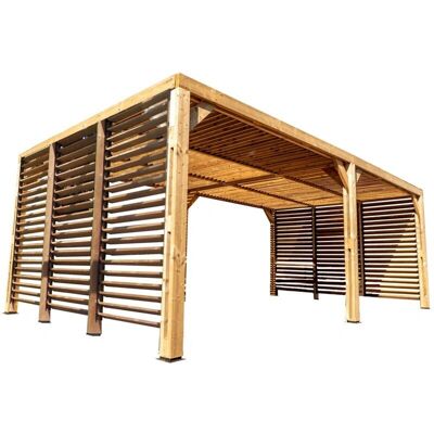 Pérgola de madera a alta temperatura Habrita - 341x614cm, Lamas ajustables Pérgola de madera a alta temperatura Habrita - 341x614cm, Lamas ajustables