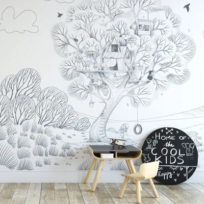 Acte Deco Carta da parati panoramique maison dans l'arbre noir - 450x250 cm - black - wallpaper - Publicité Acte Deco Carta da parati panoramique maison dans l'arbre noir - 450x250 cm - black - wallpaper - Publicité