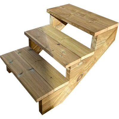VINUOVO - Escalera Exterior Madera A 54cm 3 peldaños P 29cm T60cm - 60 cm breit - 54 cm hoch - Leiter VINUOVO - Escalera Exterior Madera A 54cm 3 peldaños P 29cm T60cm - 60 cm breit - 54 cm hoch - Leiter