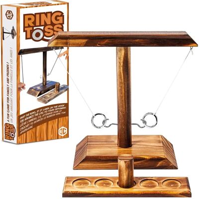 Jeu de lancer d'anneaux en bois - Amusement avec crochets et cordes - Publicité Jeu de lancer d'anneaux en bois - Amusement avec crochets et cordes - Publicité