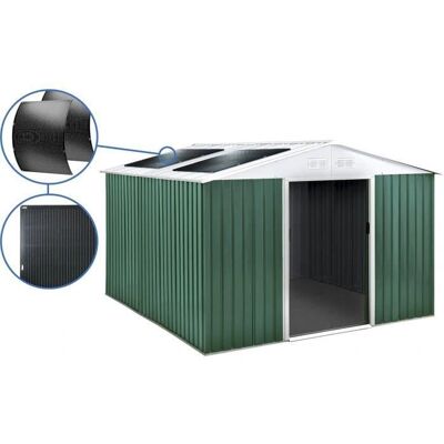 Habitat Et Jardin Metalowy Domek Ogrodowy - Róże - 10,85 m² - Panele słoneczne Habitat Et Jardin Metalowy Domek Ogrodowy - Róże - 10,85 m² - Panele słoneczne