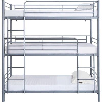 Habitat et jardin - Litera triple en métal - 90x190 cm - Gris - Publicité Habitat et jardin - Litera triple en métal - 90x190 cm - Gris - Publicité