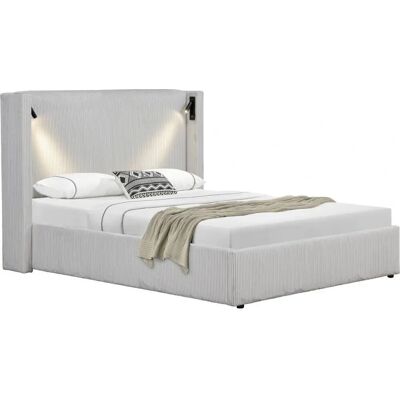 Beige Velvet Cotelê Bed met opbergruimte & nachtlampen - bed Beige Velvet Cotelê Bed met opbergruimte & nachtlampen - bed