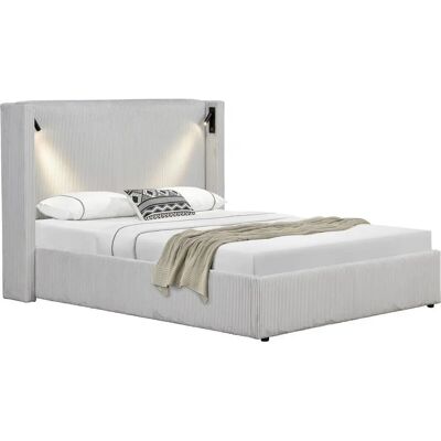Beige Velvet Cotelê Bed met opbergruimte & nachtlampen - bed Beige Velvet Cotelê Bed met opbergruimte & nachtlampen - bed
