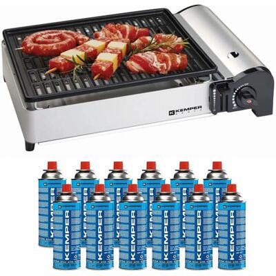 Barbecue à gaz Kemper 1900W Antiadhésif + 12 Cartouches camping - Publicité Barbecue à gaz Kemper 1900W Antiadhésif + 12 Cartouches camping - Publicité