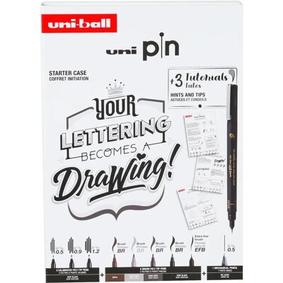 Uni-Ball Uni Pin Fineliner Drawing Pens - Lettering Starter Case - Set of 12 Pieces Uni-Ball Uni Pin Fineliner Drawing Pens - Lettering Starter Case - Set of 12 Pieces
