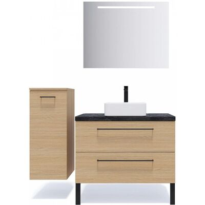 Homifab Glasgow - 90 cm - 2 tiroirs - Chêne clair - meuble salle de bains - Publicité Homifab Glasgow - 90 cm - 2 tiroirs - Chêne clair - meuble salle de bains - Publicité