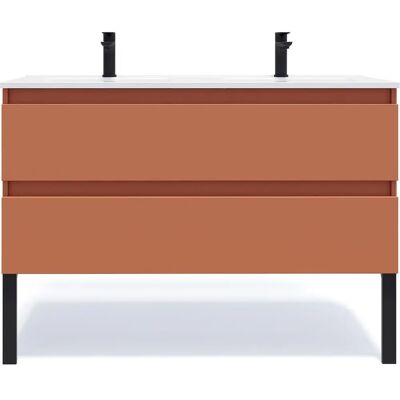 Homifab Meuble de salle de bain suspendu double vasque - 120cm - Terracotta - Publicité Homifab Meuble de salle de bain suspendu double vasque - 120cm - Terracotta - Publicité