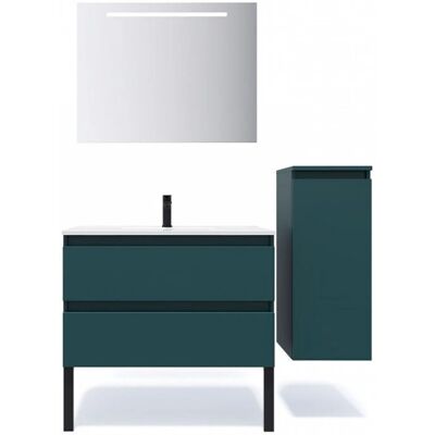 Homifab 90cm bleu meuble suspendu avec vasque et miroir - Publicité Homifab 90cm bleu meuble suspendu avec vasque et miroir - Publicité