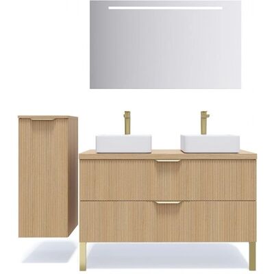 Homifab Venice - chêne beige - 2 vasques - 120 cm meuble salle de bains - Publicité Homifab Venice - chêne beige - 2 vasques - 120 cm meuble salle de bains - Publicité