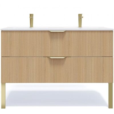 Homifab - Venice - Beige chêne clair - Finition mate - Meuble lavabo - Publicité Homifab - Venice - Beige chêne clair - Finition mate - Meuble lavabo - Publicité