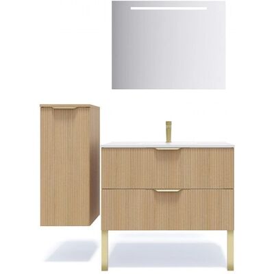 Homifab Venice - 90 cm - chêne clair - 2 tiroirs - meuble lavabo suspendu avec vasque intégrée - Publicité Homifab Venice - 90 cm - chêne clair - 2 tiroirs - meuble lavabo suspendu avec vasque intégrée - Publicité