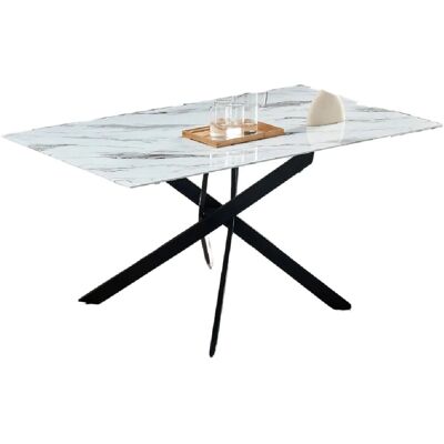 JESSICA - Table - Verre blanc marbré - Table à manger - Publicité JESSICA - Table - Verre blanc marbré - Table à manger - Publicité