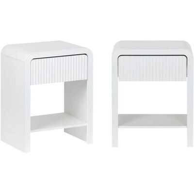 SWEEEK Table de nuit Julia - Blanc moderne avec effet bois, lot de 2 - Publicité SWEEEK Table de nuit Julia - Blanc moderne avec effet bois, lot de 2 - Publicité