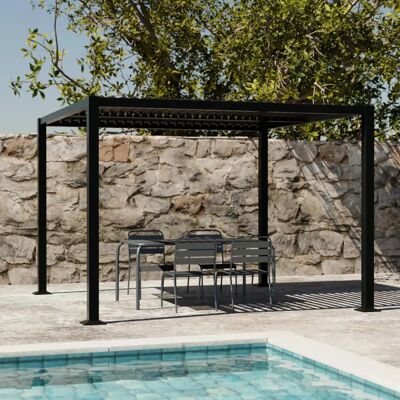 Pergola bioclimatica nera Sweeek - 3x3m alluminio e acciaio, lamelle regolabili Pergola bioclimatica nera Sweeek - 3x3m alluminio e acciaio, lamelle regolabili
