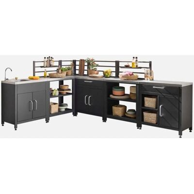 Ensemble de Cuisine Extérieure en Acier Inoxydable Sweeek - 6 Modules - Noir - Publicité Ensemble de Cuisine Extérieure en Acier Inoxydable Sweeek - 6 Modules - Noir - Publicité