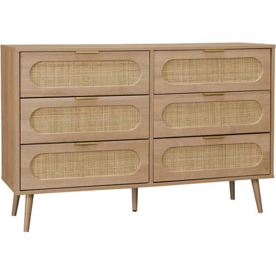 Sweeek Comoda de Madera y Caña Redondeada - 6 Cajones Sweeek Comoda de Madera y Caña Redondeada - 6 Cajones