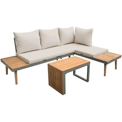 Muebles de jardín modulares Sweeek - 4 plazas, acacia y aluminio Muebles de jardín modulares Sweeek - 4 plazas, acacia y aluminio