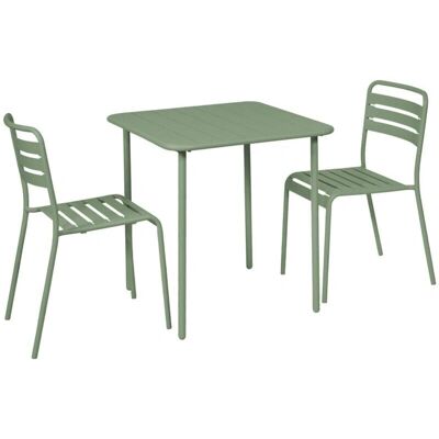 SWEEEK Metal Garden Table with 2 Chairs - Amelia - Green - 70x70x72.5cm SWEEEK Metal Garden Table with 2 Chairs - Amelia - Green - 70x70x72.5cm